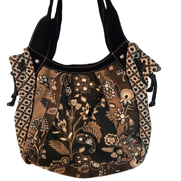 Fossil Neutral Fabric Leather Trim Hobo Shoulder Bag - Picture 1 of 8
